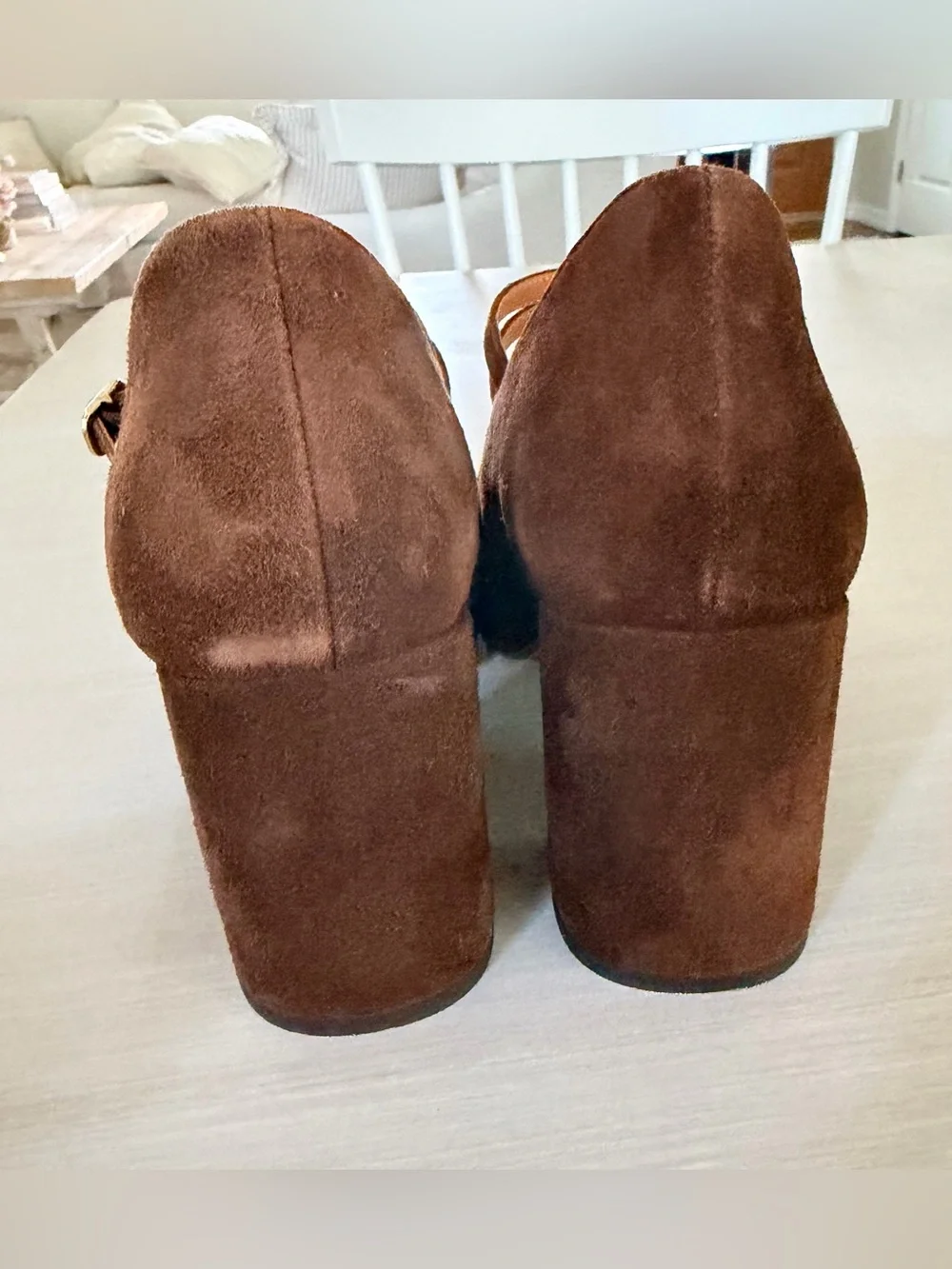 Sezane Carmen Suede Leather Mary Jane Pumps in Brown